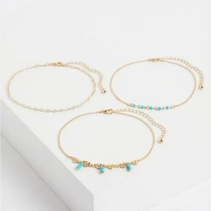 Torrid LAYERED ANKLET WITH TURQUOISE STONES - GOLD TONE